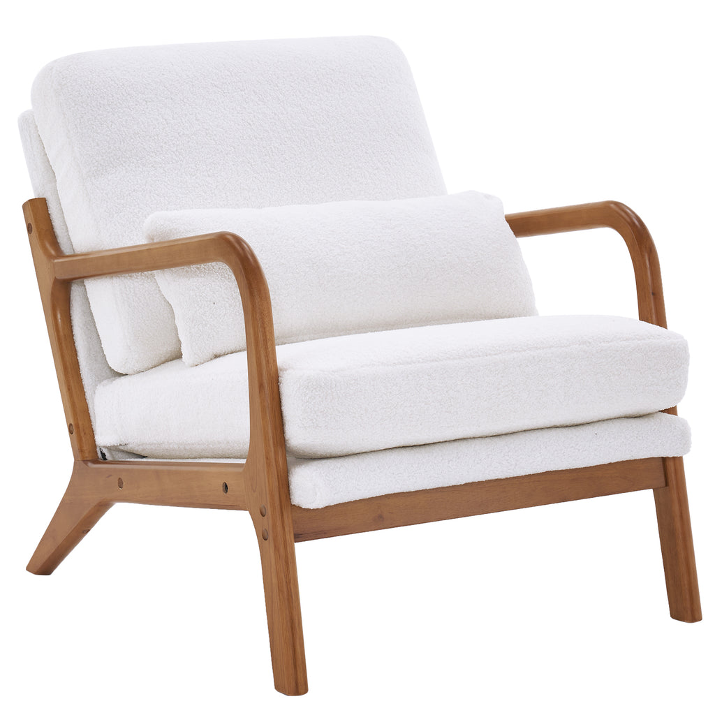 Oak Armrest Oak Upholstered Teddy Velvet Single Lounge Chair Indoor Lounge Chair Off-White - Ballimart
