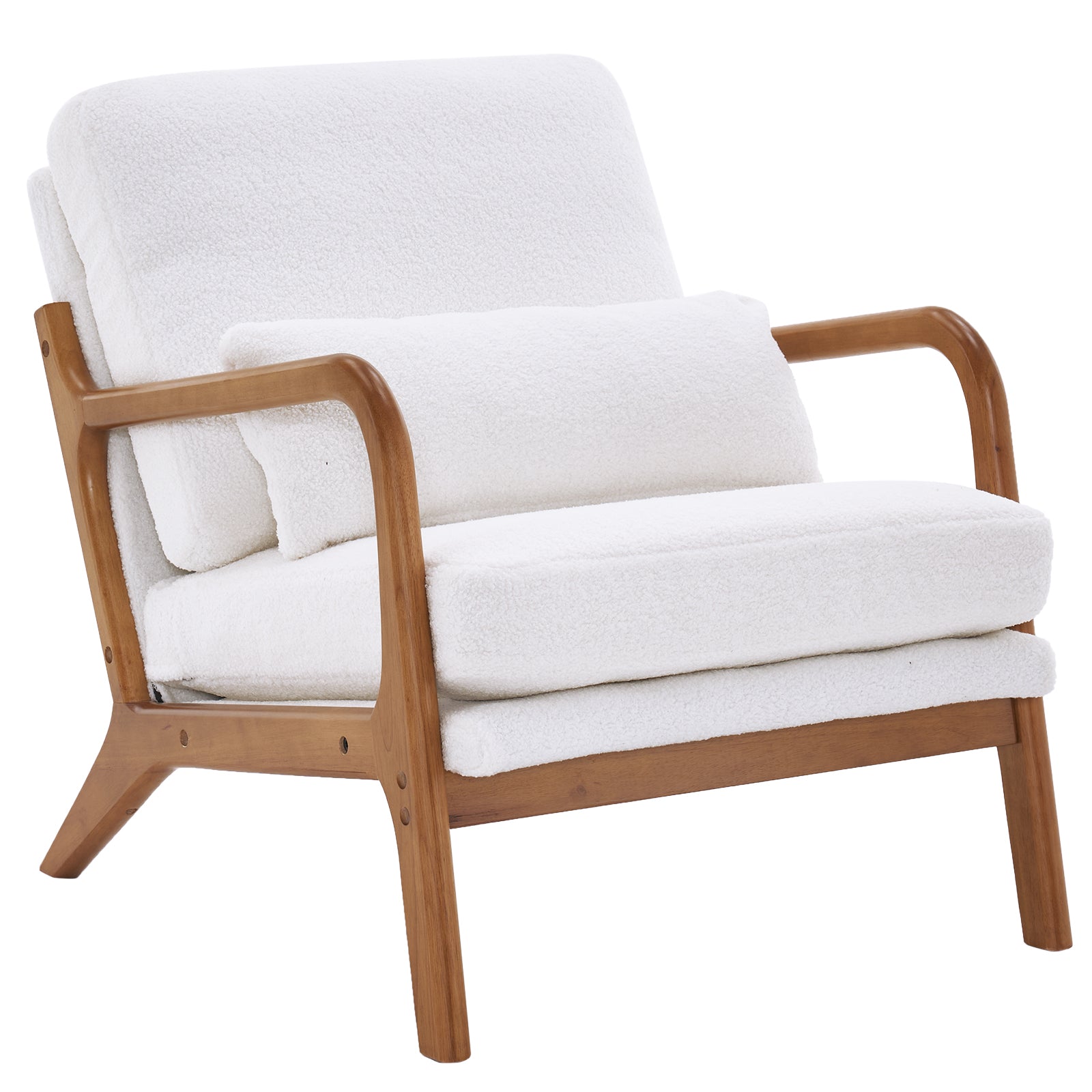Oak Armrest Oak Upholstered Teddy Velvet Single Lounge Chair Indoor Lounge Chair Off-White - Ballimart