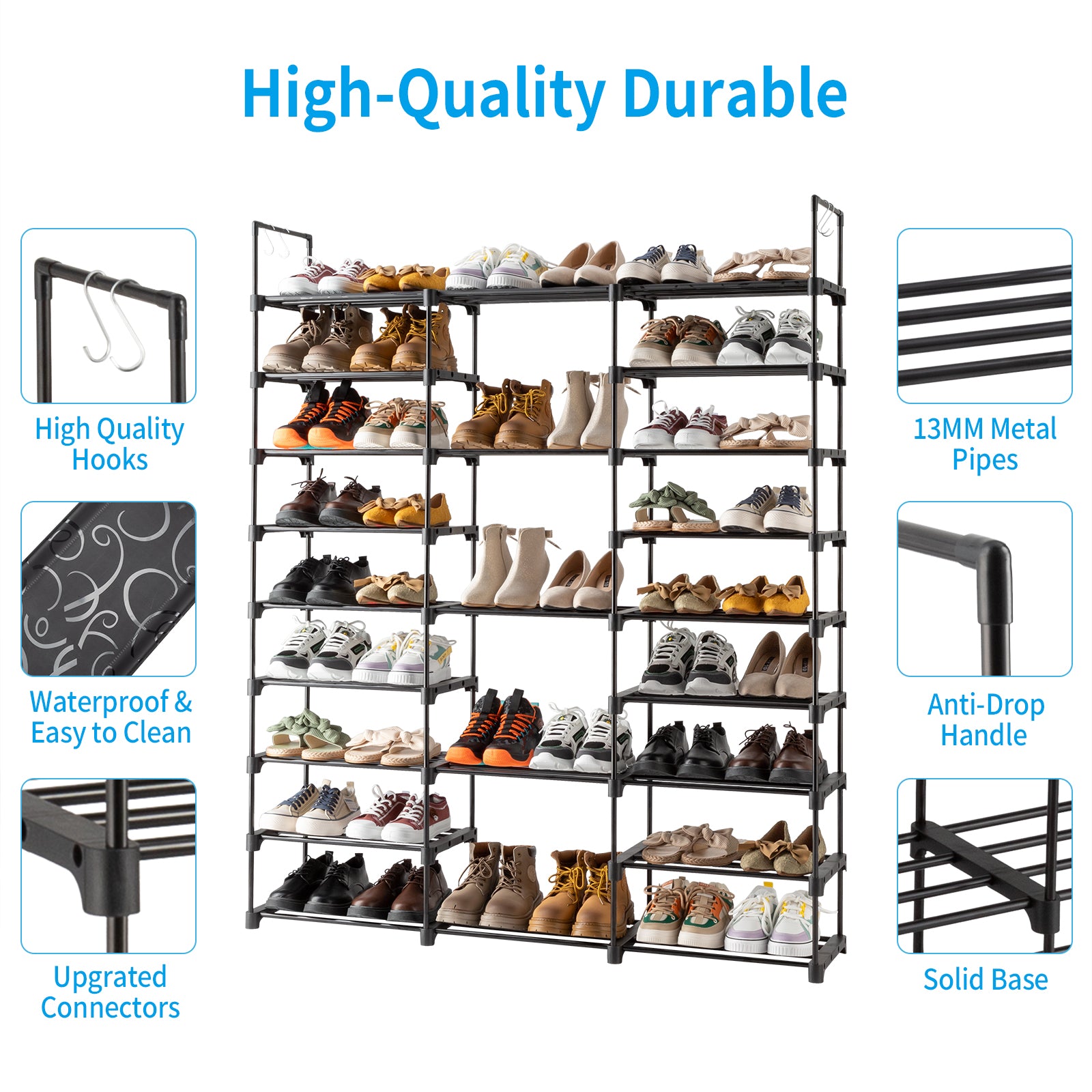 9 Tiers Shoe Rack Storage Organizer Shoe Shelf Organizer for Entryway Holds 50-55 Pairs Shoe, Stackable Shoe Cabinet Shoe Rack - Ballimart