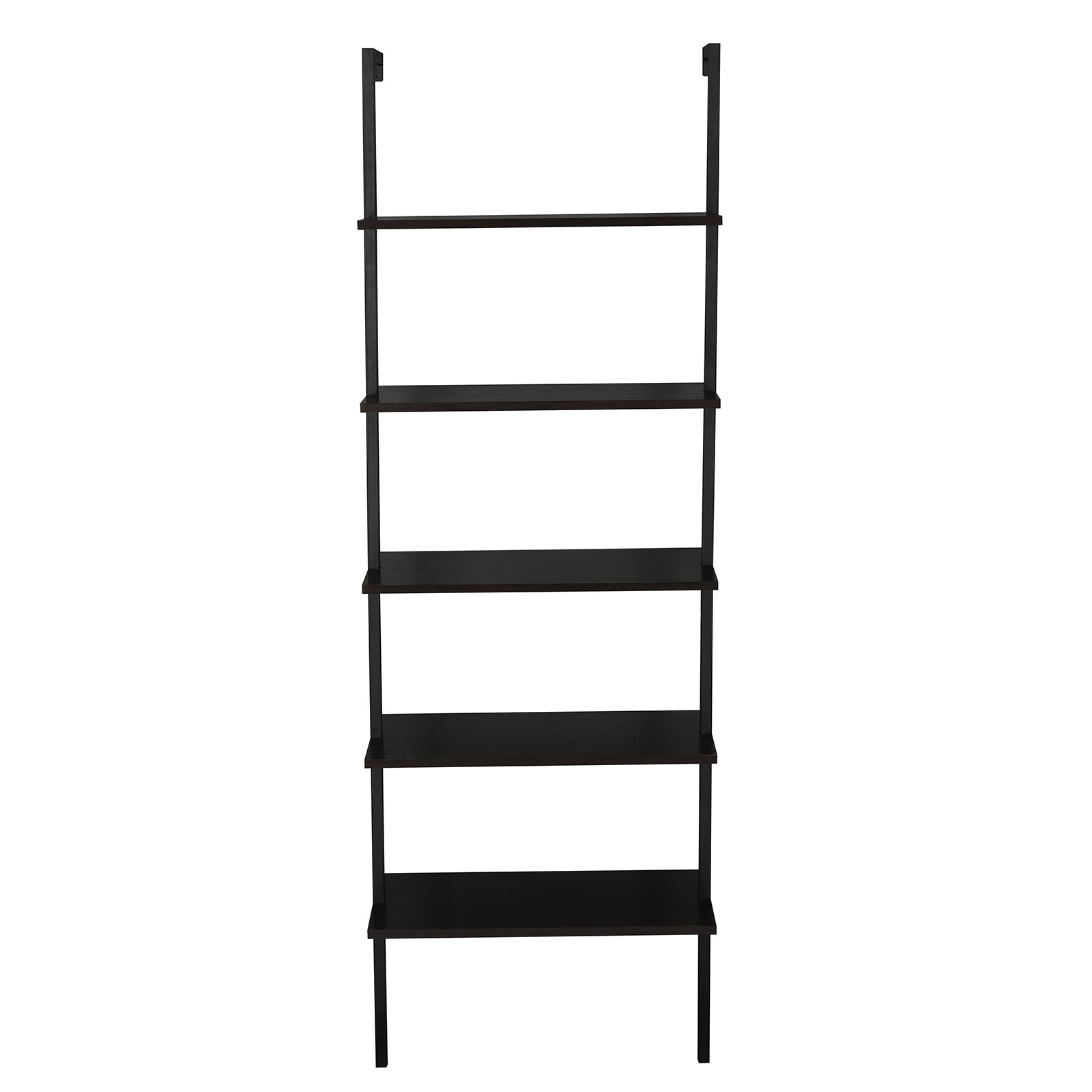 5-Shelf Wood Ladder Bookcase with Metal Frame, Industrial 5-Tier Modern Ladder Shelf Wood Shelves,Dark Walnut - Ballimart