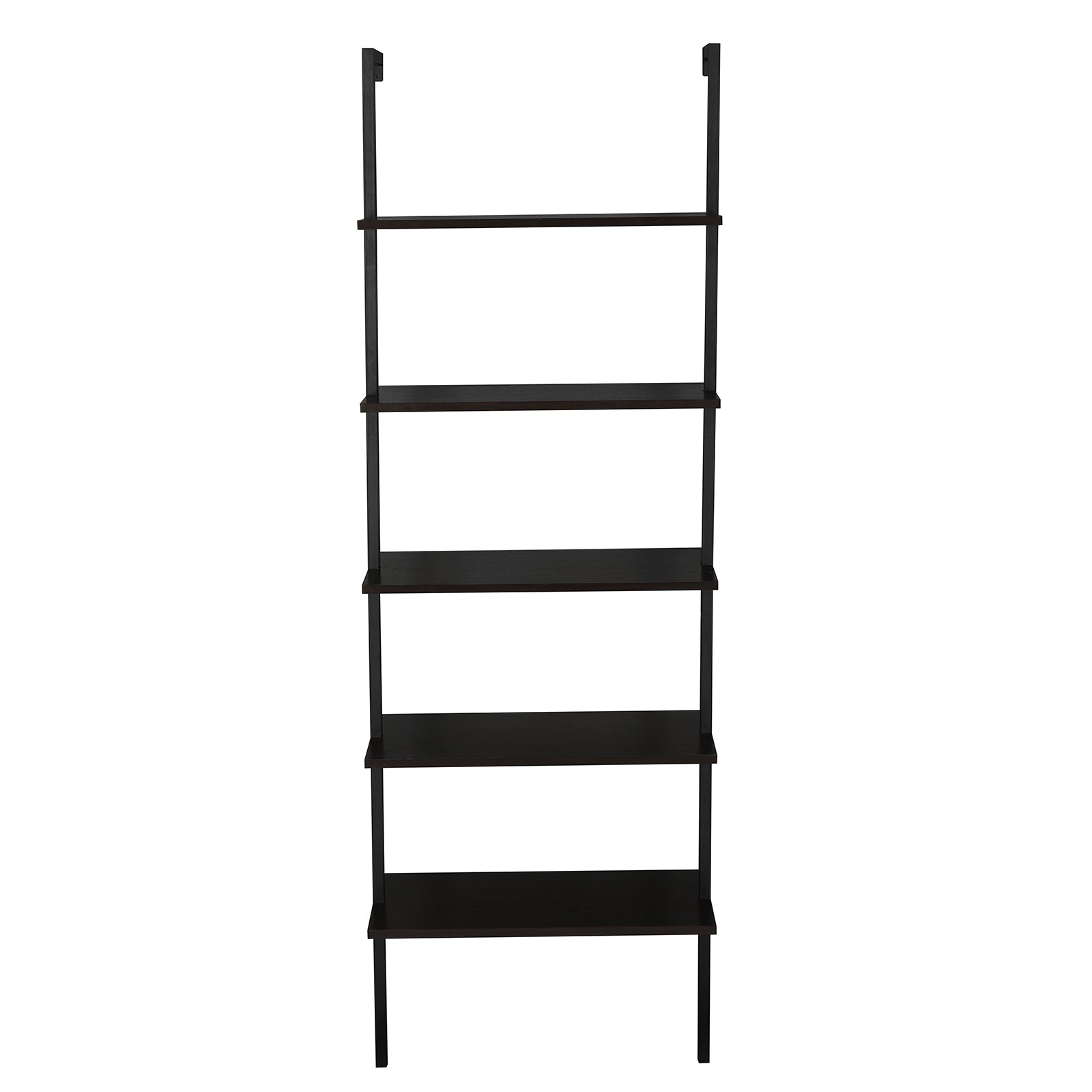 5-Shelf Wood Ladder Bookcase with Metal Frame, Industrial 5-Tier Modern Ladder Shelf Wood Shelves,Dark Walnut - Ballimart