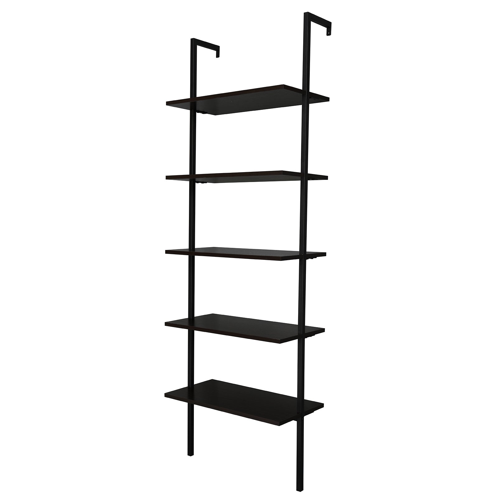 5-Shelf Wood Ladder Bookcase with Metal Frame, Industrial 5-Tier Modern Ladder Shelf Wood Shelves,Dark Walnut - Ballimart