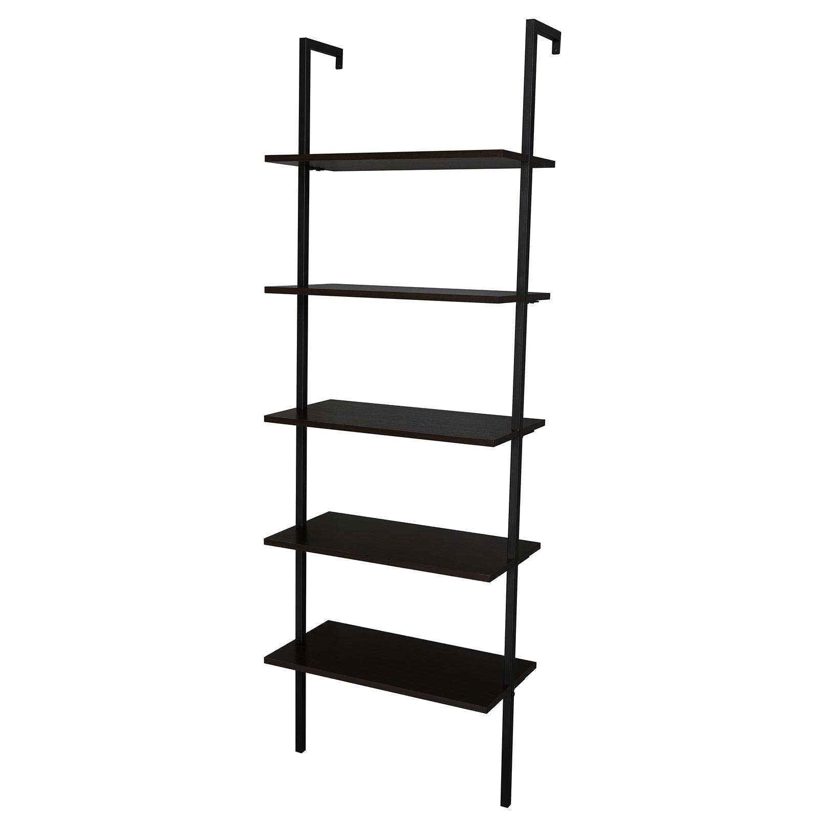 5-Shelf Wood Ladder Bookcase with Metal Frame, Industrial 5-Tier Modern Ladder Shelf Wood Shelves,Dark Walnut - Ballimart