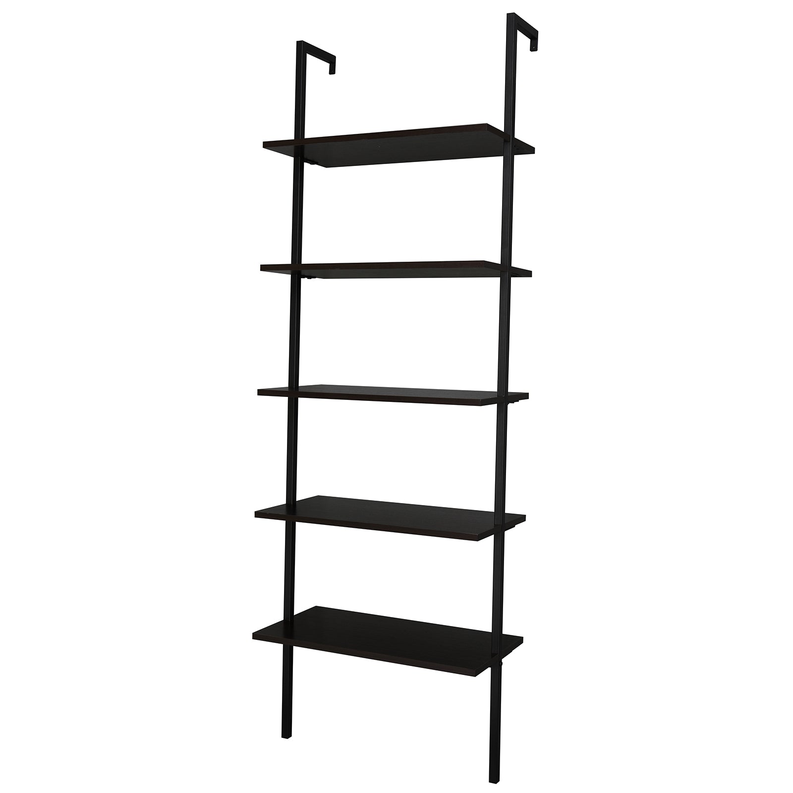 5-Shelf Wood Ladder Bookcase with Metal Frame, Industrial 5-Tier Modern Ladder Shelf Wood Shelves,Dark Walnut - Ballimart