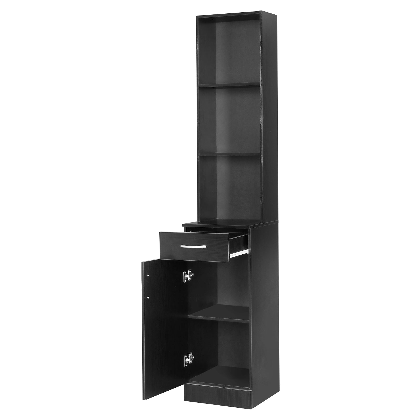 FCH MDF With Triamine One Door One Drawer Three Compartments High Cabinet Bathroom Wall Cabinet Black - Ballimart