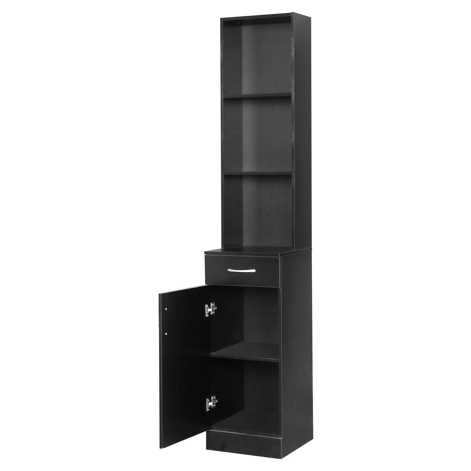 FCH MDF With Triamine One Door One Drawer Three Compartments High Cabinet Bathroom Wall Cabinet Black - Ballimart