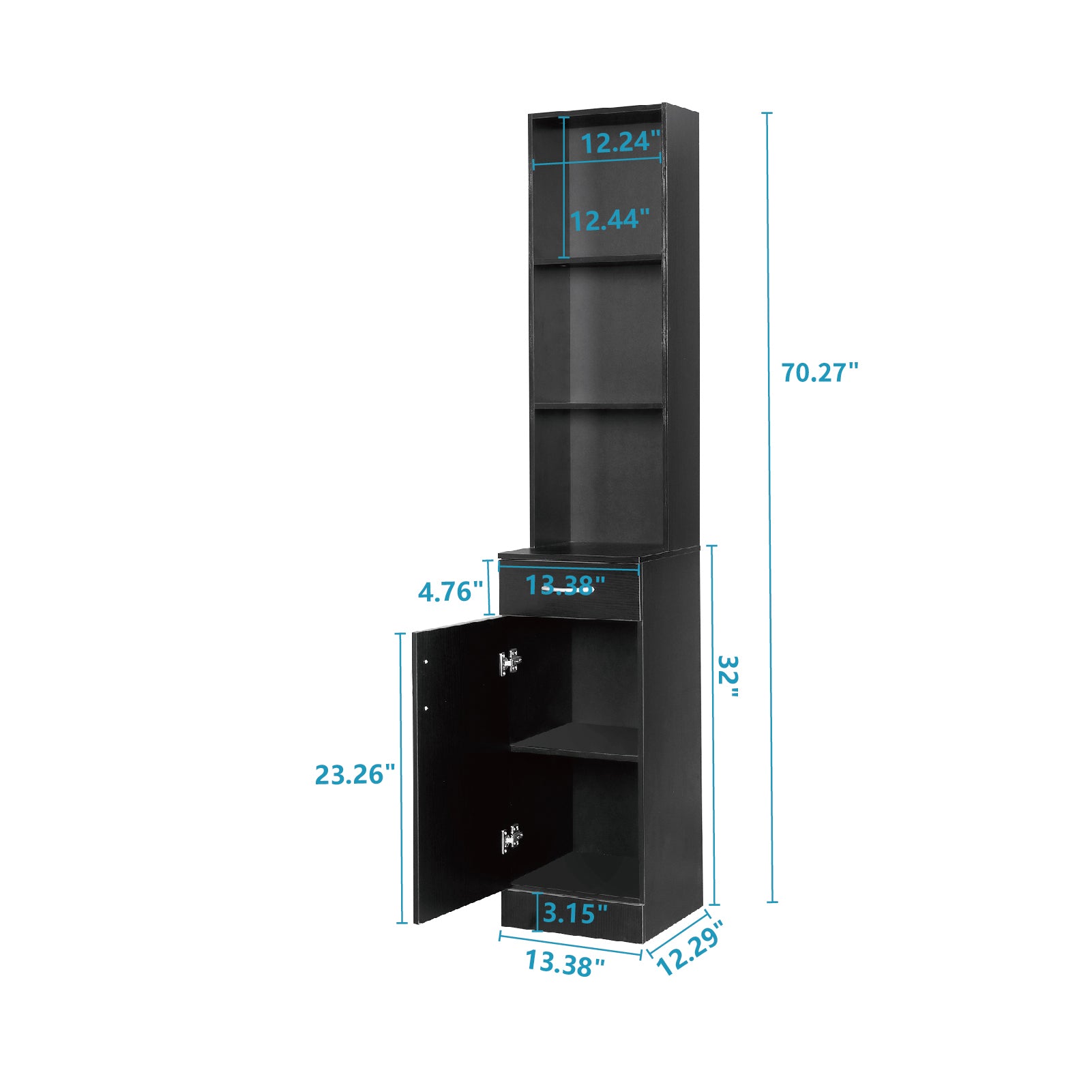 FCH MDF With Triamine One Door One Drawer Three Compartments High Cabinet Bathroom Wall Cabinet Black - Ballimart