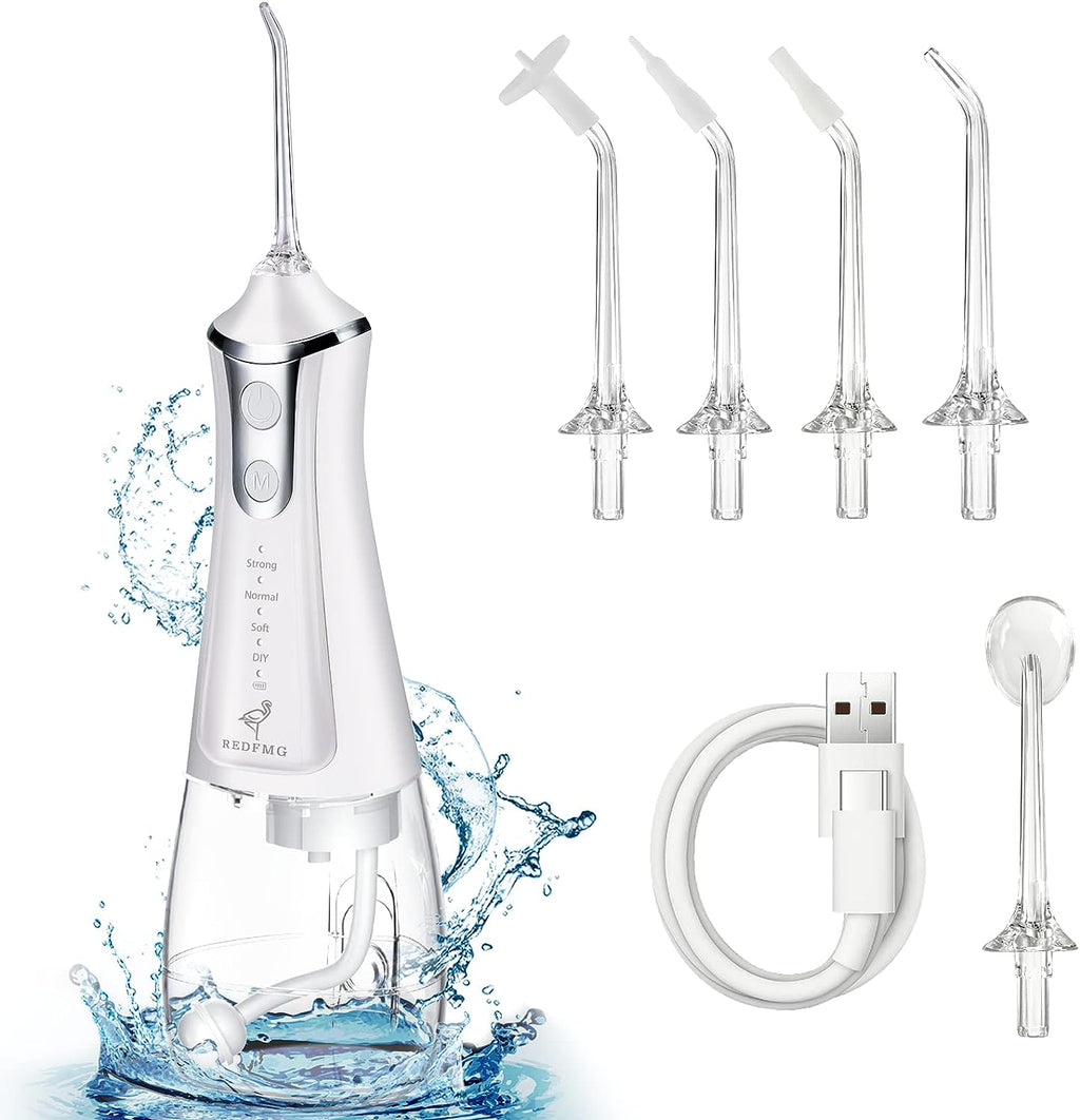 Water Flosser for Teeth Cleaning, Cordless Water Flosser with Adjustable Level Pressure, 300ML Detachable Water Tank, 5 Water Jet Replacements, IPX6 Waterproof - Ballimart