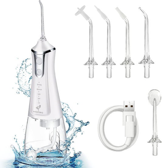 Water Flosser for Teeth Cleaning, Cordless Water Flosser with Adjustable Level Pressure, 300ML Detachable Water Tank, 5 Water Jet Replacements, IPX6 Waterproof - Ballimart