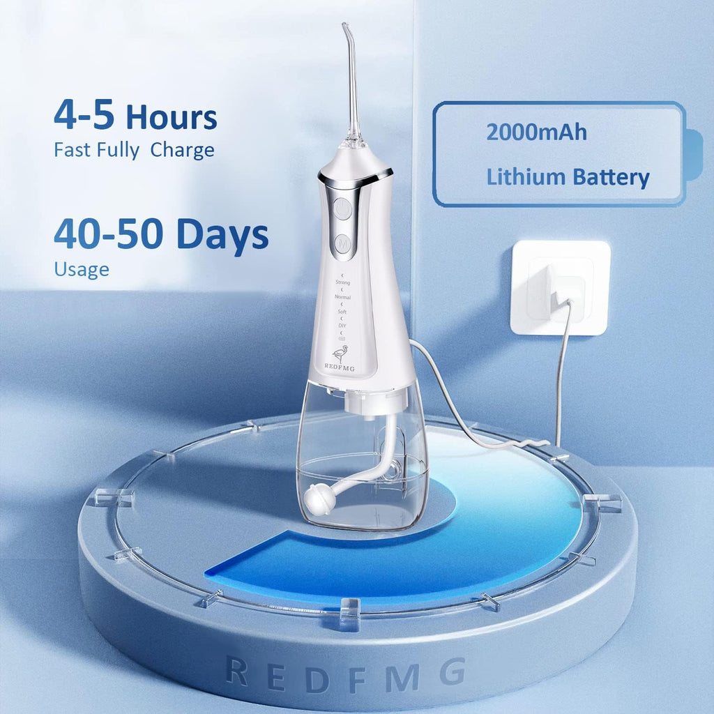 Water Flosser for Teeth Cleaning, Cordless Water Flosser with Adjustable Level Pressure, 300ML Detachable Water Tank, 5 Water Jet Replacements, IPX6 Waterproof - Ballimart