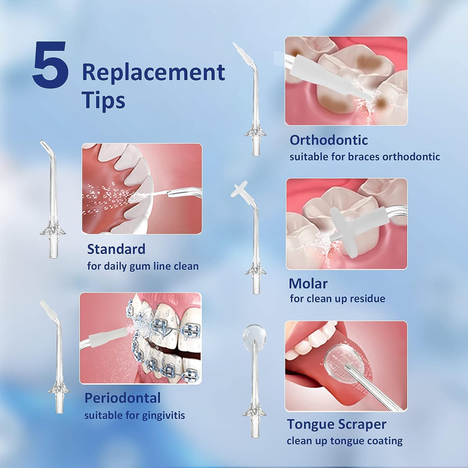 Water Flosser for Teeth Cleaning, Cordless Water Flosser with Adjustable Level Pressure, 300ML Detachable Water Tank, 5 Water Jet Replacements, IPX6 Waterproof - Ballimart