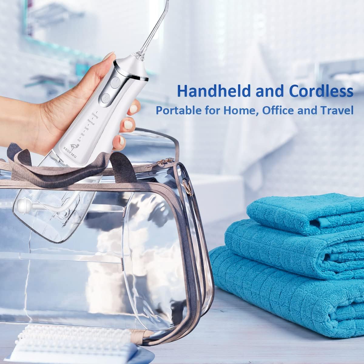 Water Flosser for Teeth Cleaning, Cordless Water Flosser with Adjustable Level Pressure, 300ML Detachable Water Tank, 5 Water Jet Replacements, IPX6 Waterproof - Ballimart