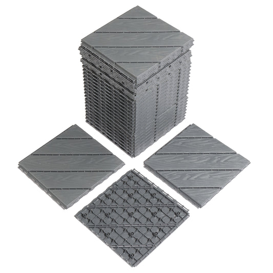 Plastic Interlocking Deck Tiles, 9 Pack, 11.8"x11.8" Waterproof Flooring Tiles for Indoor and Outdoor, Patio Floor Decking Tiles for Porch Poolside Balcony Backyard, Dark Grey - Ballimart