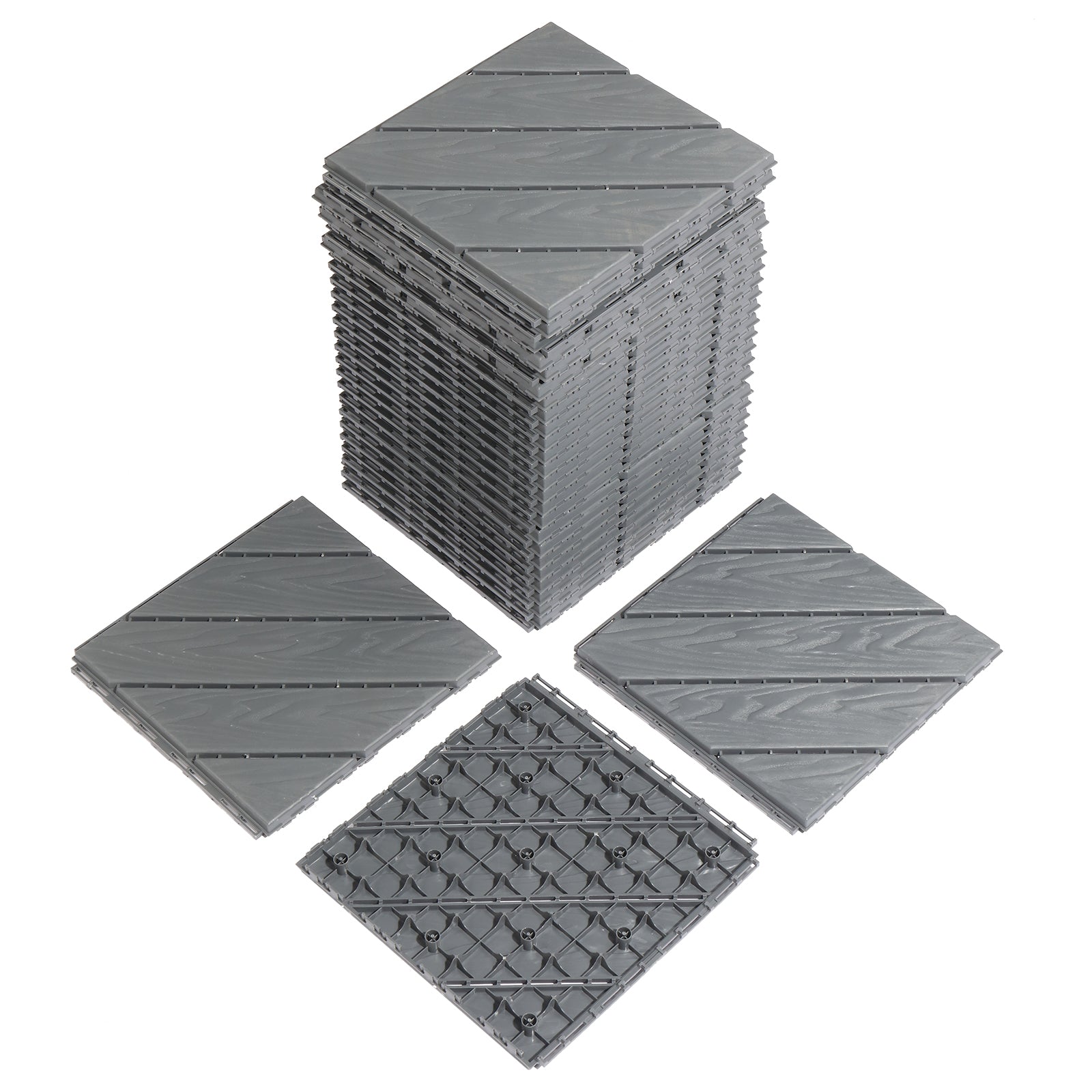 Plastic Interlocking Deck Tiles, 9 Pack, 11.8"x11.8" Waterproof Flooring Tiles for Indoor and Outdoor, Patio Floor Decking Tiles for Porch Poolside Balcony Backyard, Dark Grey - Ballimart