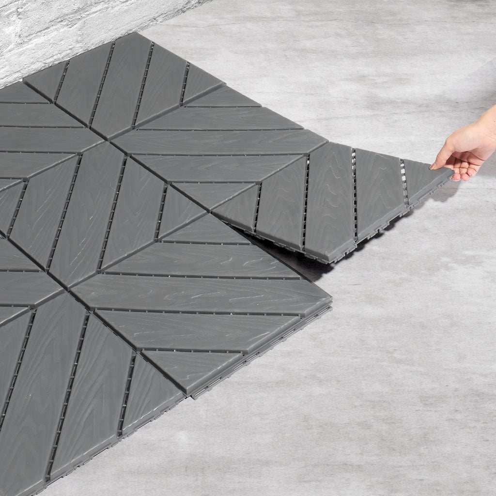 Plastic Interlocking Deck Tiles, 9 Pack, 11.8"x11.8" Waterproof Flooring Tiles for Indoor and Outdoor, Patio Floor Decking Tiles for Porch Poolside Balcony Backyard, Dark Grey - Ballimart