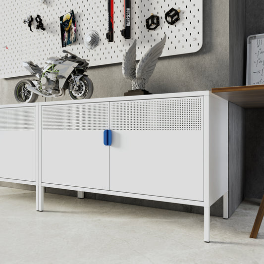 Steel metal low cabinet、green  The upper half of the door has ventilation holes - Ballimart