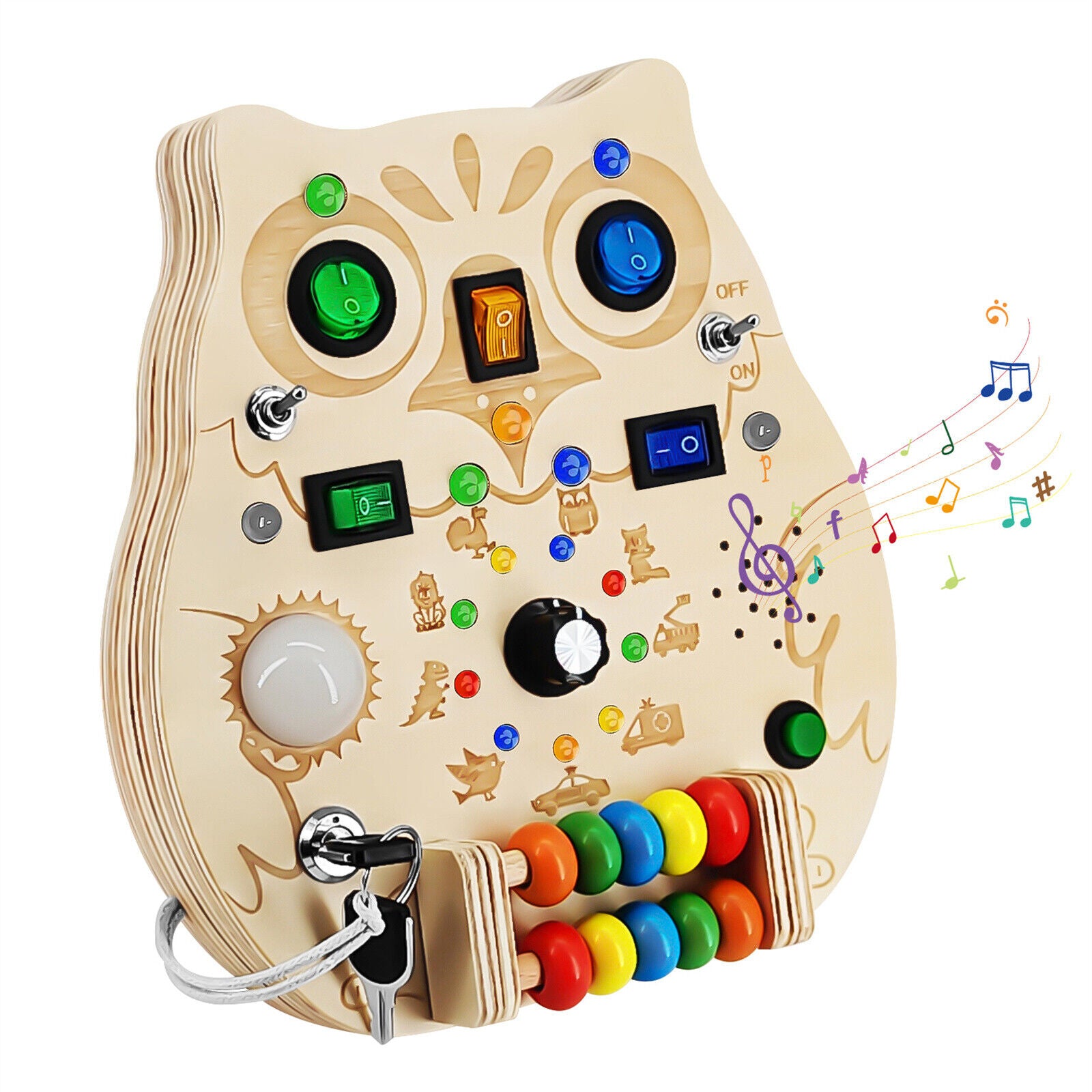 Wooden Montessori Busy Board with 8 LED Lights Switch Sensory Toys For Toddlers - Ballimart