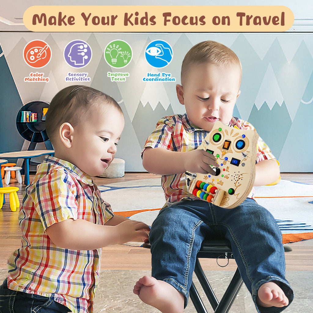 Wooden Montessori Busy Board with 8 LED Lights Switch Sensory Toys For Toddlers - Ballimart