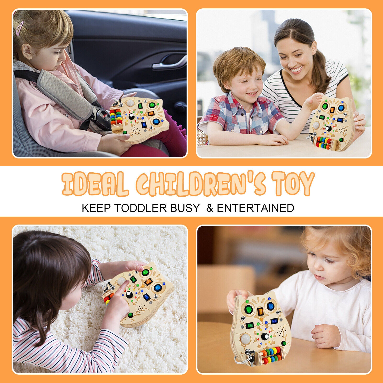 Wooden Montessori Busy Board with 8 LED Lights Switch Sensory Toys For Toddlers - Ballimart