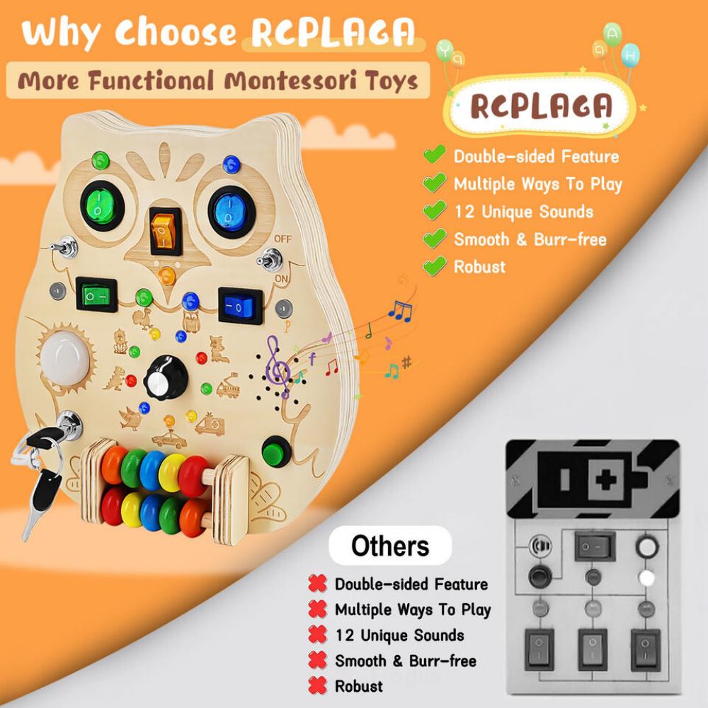 Wooden Montessori Busy Board with 8 LED Lights Switch Sensory Toys For Toddlers - Ballimart