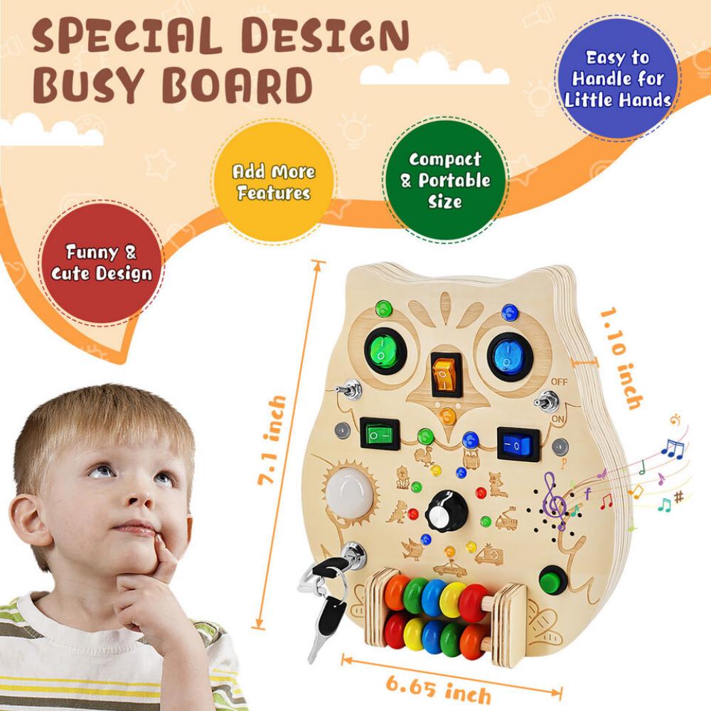 Wooden Montessori Busy Board with 8 LED Lights Switch Sensory Toys For Toddlers