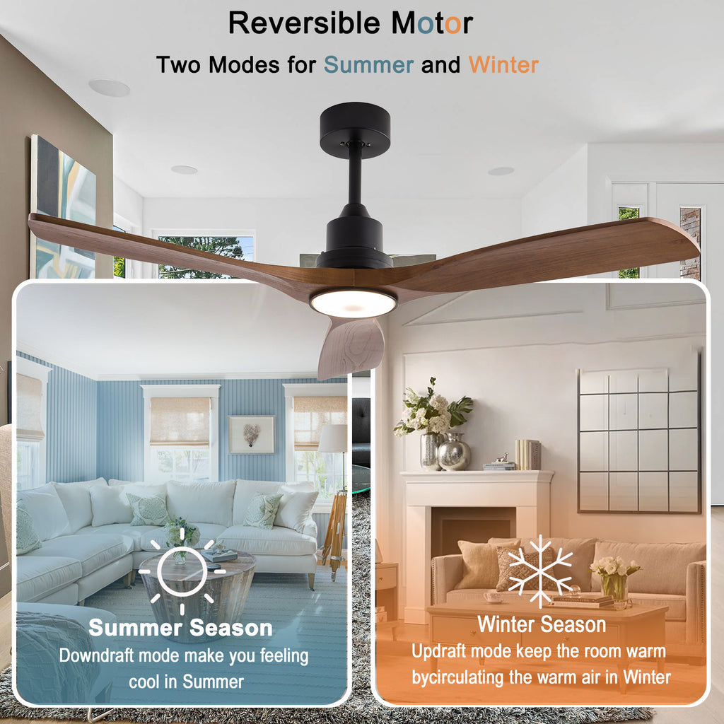 52" Wood Ceiling Fan with Lights, Smart Fans Light with Remote Reversible DC Motor, 6 Speeds Walnut Ceiling Fan Light for Indoor Porch, Patio, Bedroom, Farmhouse - Ballimart