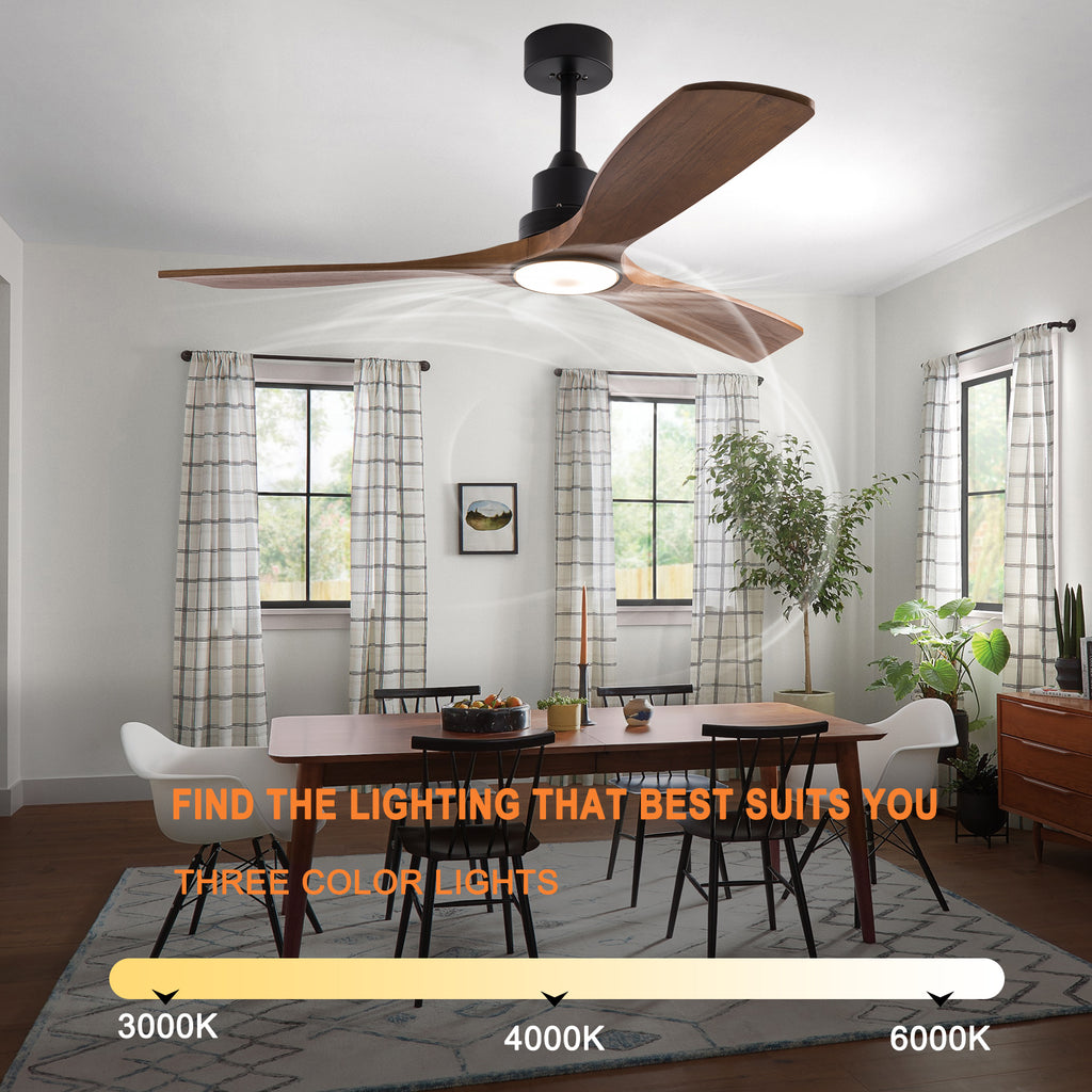 52" Wood Ceiling Fan with Lights, Smart Fans Light with Remote Reversible DC Motor, 6 Speeds Walnut Ceiling Fan Light for Indoor Porch, Patio, Bedroom, Farmhouse - Ballimart