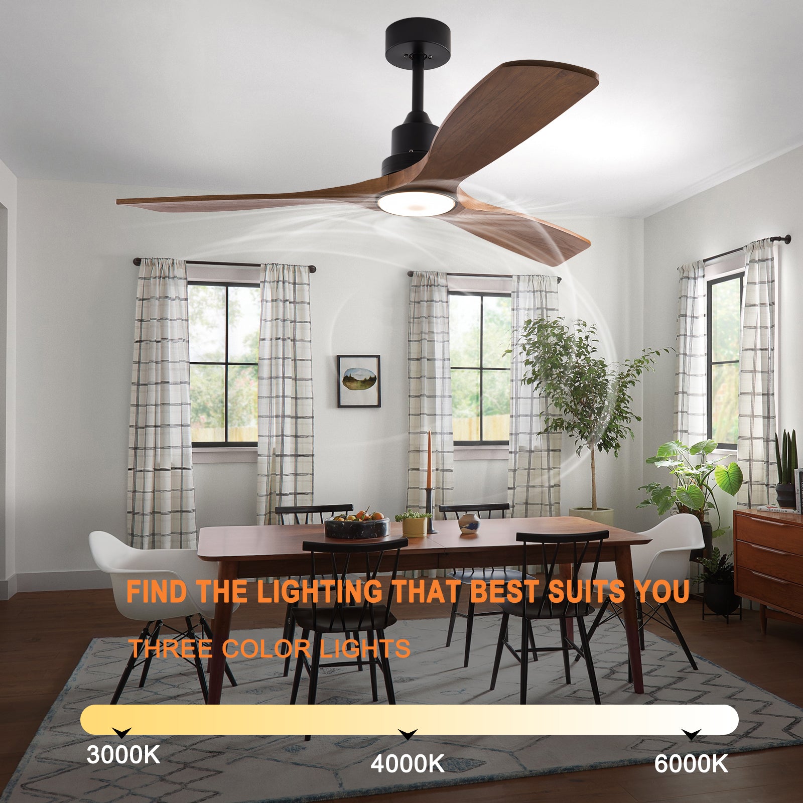 52" Wood Ceiling Fan with Lights, Smart Fans Light with Remote Reversible DC Motor, 6 Speeds Walnut Ceiling Fan Light for Indoor Porch, Patio, Bedroom, Farmhouse - Ballimart