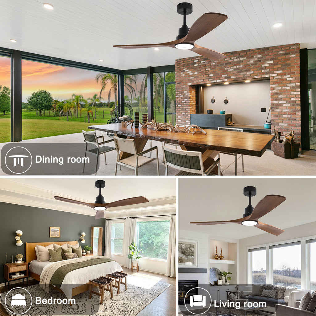 52" Wood Ceiling Fan with Lights, Smart Fans Light with Remote Reversible DC Motor, 6 Speeds Walnut Ceiling Fan Light for Indoor Porch, Patio, Bedroom, Farmhouse - Ballimart