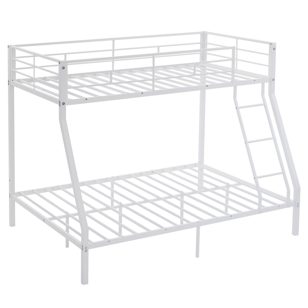 Twin Over Full Metal Bunk Bed for Kids Teens Adults, Heavy Duty Metal Bunk Bed with Ladder & Full-Length Guard Rail & Storage Space, White - Ballimart
