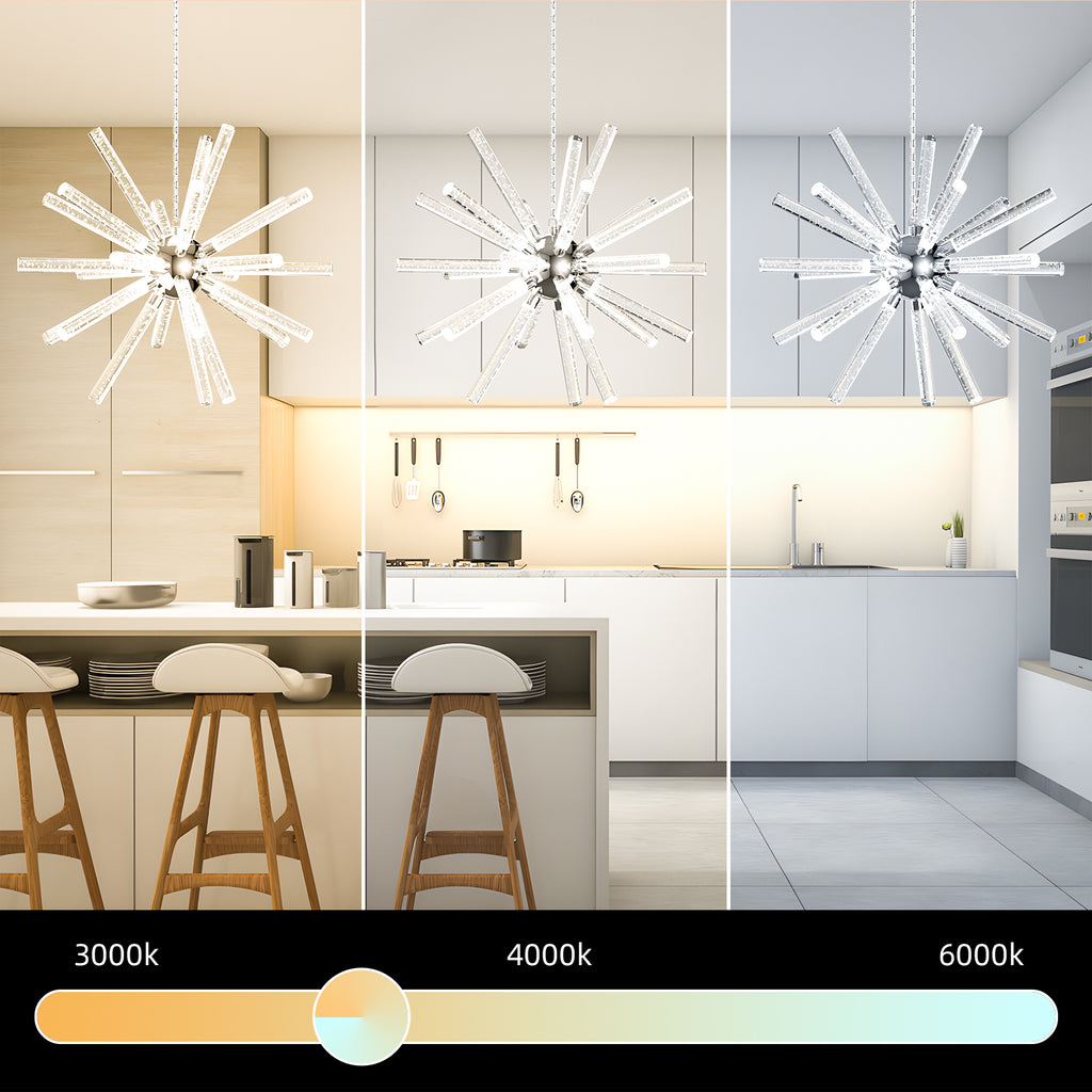 24 Lights Modern LED Chandelier, Adjustable Hanging Geometric Pendant Light Fixture, Mid-Century Sputnik Chandeliers for Dining Room Kitchen - Ballimart