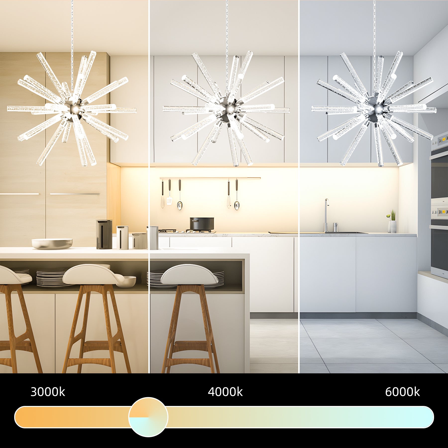 24 Lights Modern LED Chandelier, Adjustable Hanging Geometric Pendant Light Fixture, Mid-Century Sputnik Chandeliers for Dining Room Kitchen - Ballimart