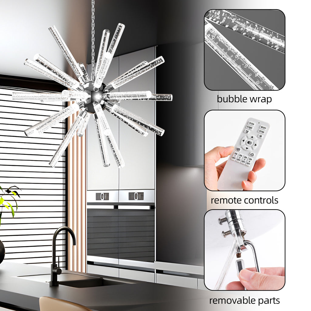 24 Lights Modern LED Chandelier, Adjustable Hanging Geometric Pendant Light Fixture, Mid-Century Sputnik Chandeliers for Dining Room Kitchen - Ballimart