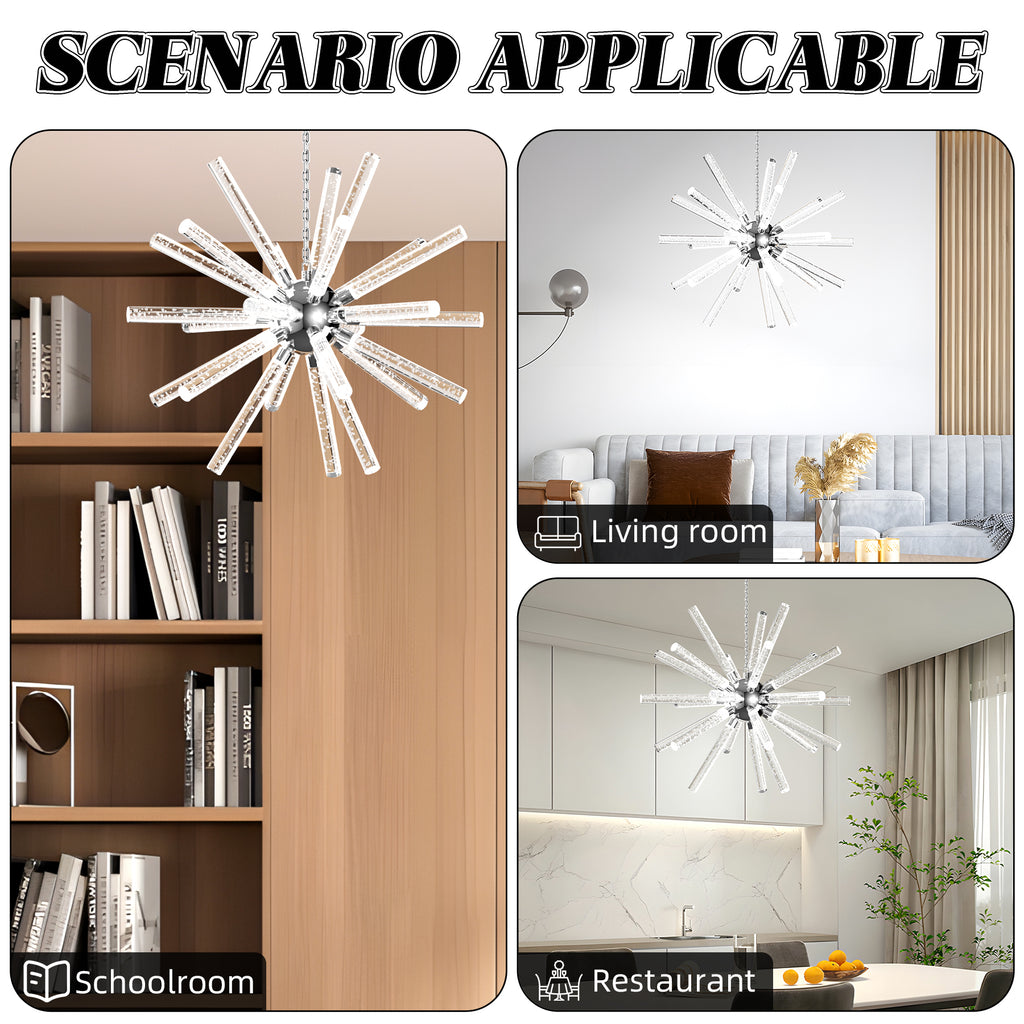 24 Lights Modern LED Chandelier, Adjustable Hanging Geometric Pendant Light Fixture, Mid-Century Sputnik Chandeliers for Dining Room Kitchen - Ballimart