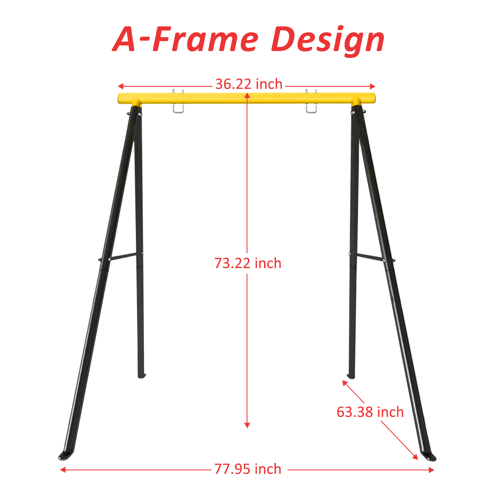 Porch Swing Frame, 550lbs Weight Capacity Swing Stand, Heavy Duty A-Frame Swing, Swing Stand Frame for Yoga Hammock Saucer Baby Porch Swing (Yellow, Swing NOT Included) - Ballimart