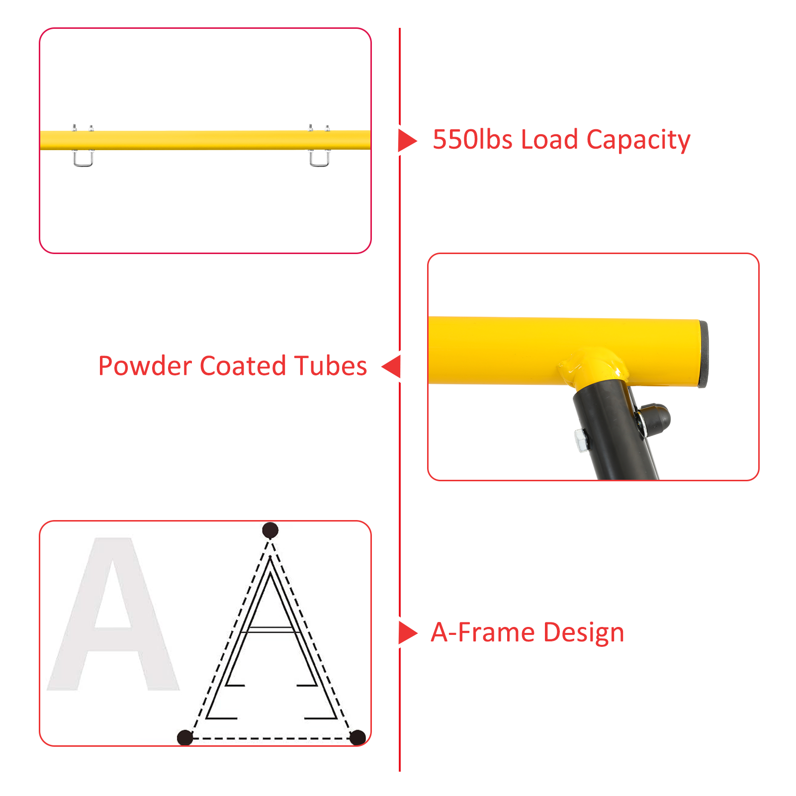 Porch Swing Frame, 550lbs Weight Capacity Swing Stand, Heavy Duty A-Frame Swing, Swing Stand Frame for Yoga Hammock Saucer Baby Porch Swing (Yellow, Swing NOT Included) - Ballimart