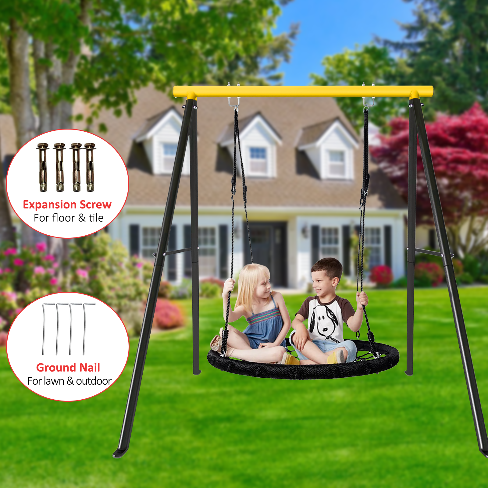 Porch Swing Frame, 550lbs Weight Capacity Swing Stand, Heavy Duty A-Frame Swing, Swing Stand Frame for Yoga Hammock Saucer Baby Porch Swing (Yellow, Swing NOT Included) - Ballimart