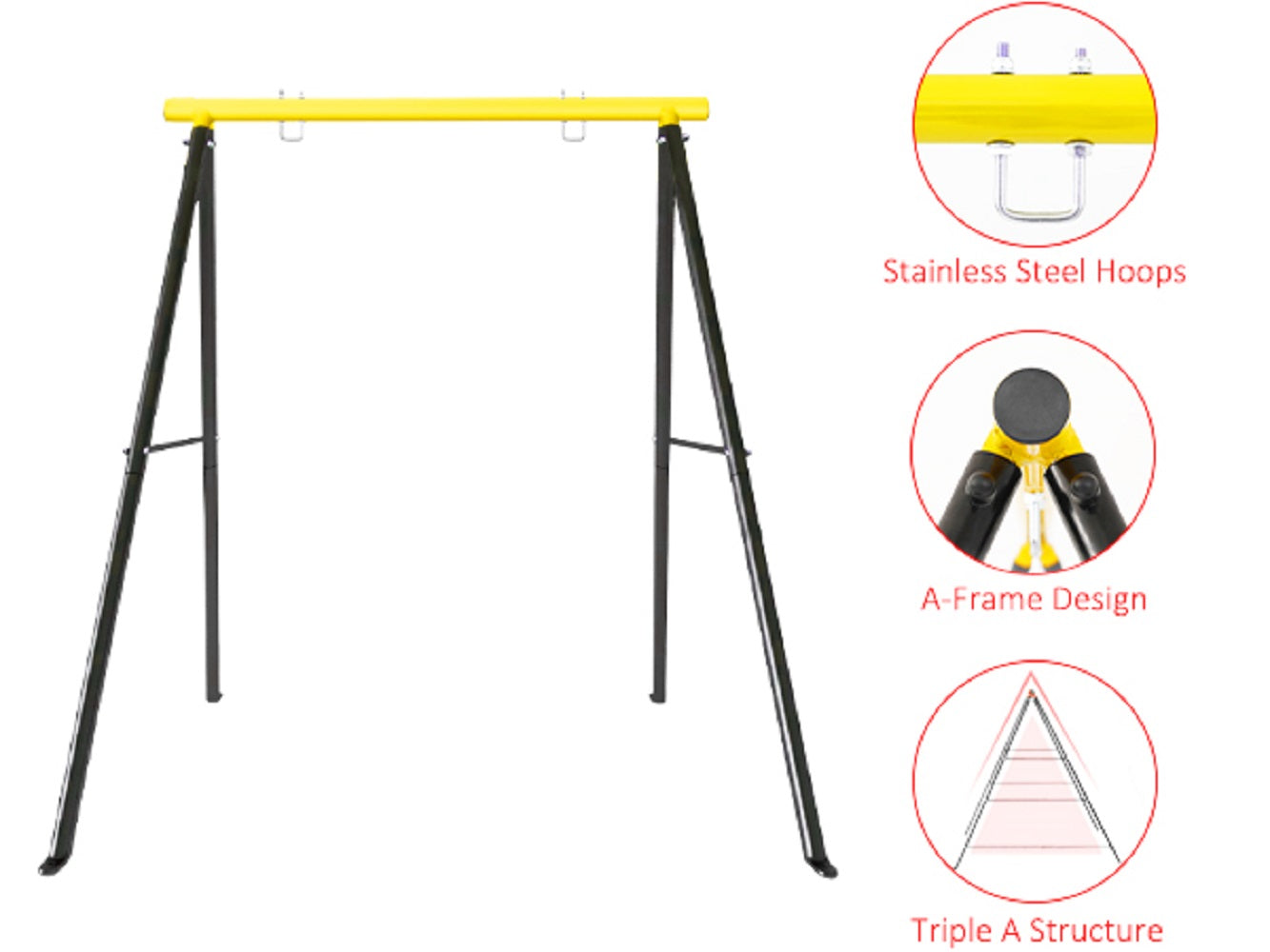 Porch Swing Frame, 550lbs Weight Capacity Swing Stand, Heavy Duty A-Frame Swing, Swing Stand Frame for Yoga Hammock Saucer Baby Porch Swing (Yellow, Swing NOT Included) - Ballimart