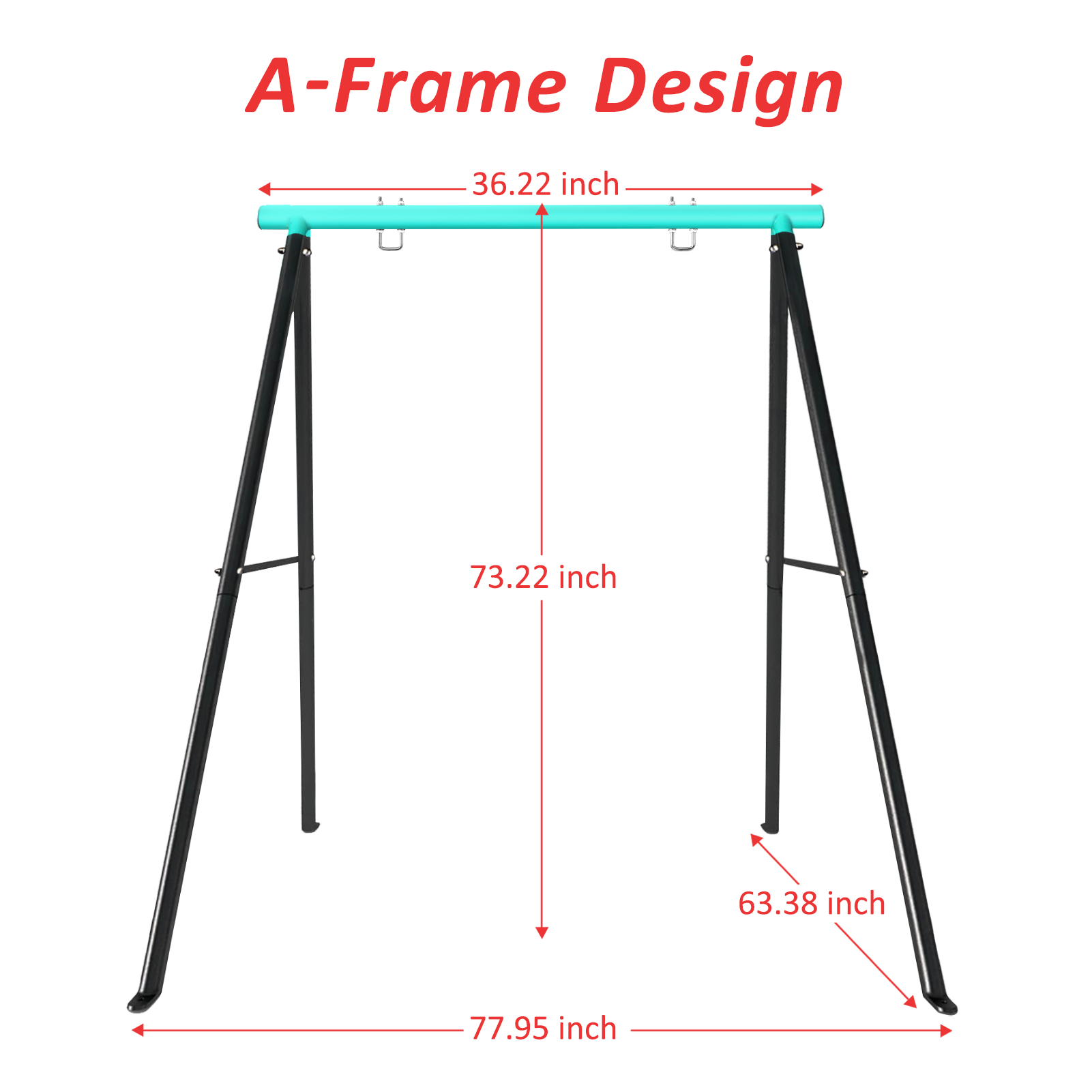 Porch Swing Frame, 550lbs Weight Capacity Swing Stand, Heavy Duty A-Frame Swing, Swing Stand Frame for Yoga Hammock Saucer Baby Porch Swing (Cyan, Swing NOT Included) - Ballimart