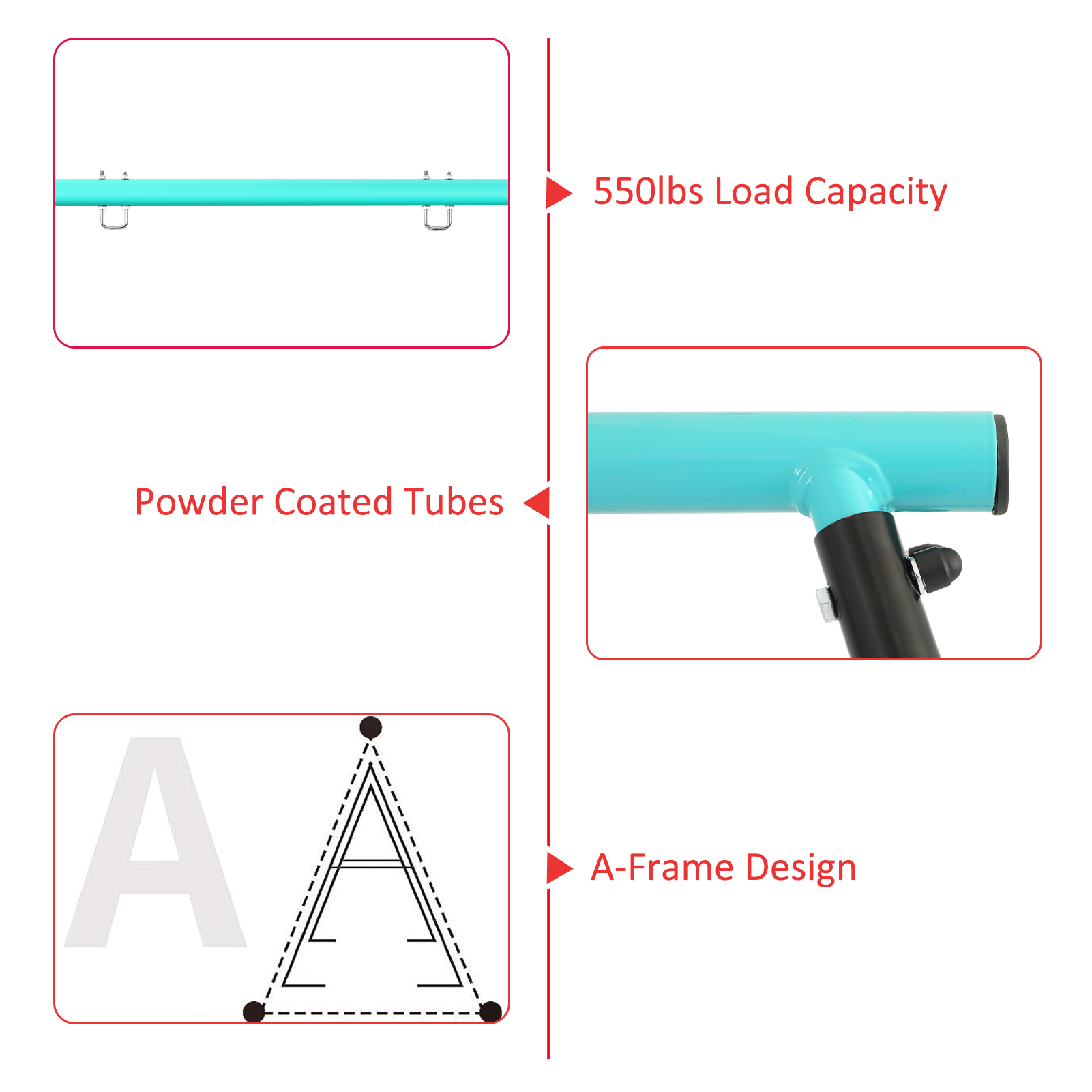 Porch Swing Frame, 550lbs Weight Capacity Swing Stand, Heavy Duty A-Frame Swing, Swing Stand Frame for Yoga Hammock Saucer Baby Porch Swing (Cyan, Swing NOT Included) - Ballimart