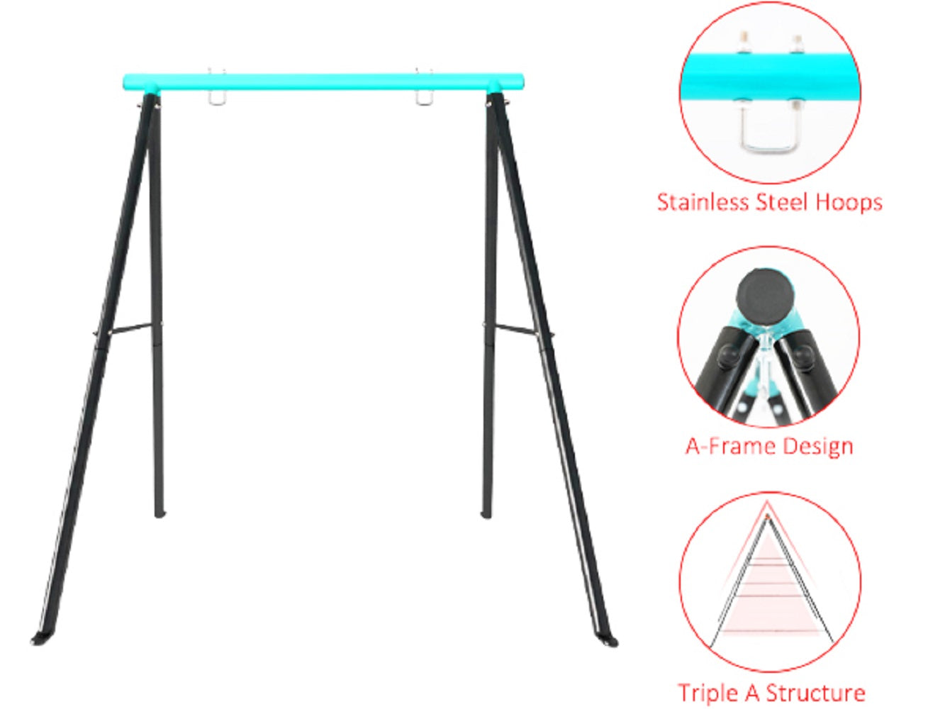 Porch Swing Frame, 550lbs Weight Capacity Swing Stand, Heavy Duty A-Frame Swing, Swing Stand Frame for Yoga Hammock Saucer Baby Porch Swing (Cyan, Swing NOT Included) - Ballimart