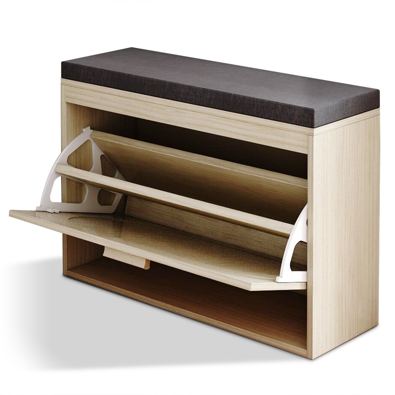 Rattan Shoe Rack, Hallway Shoe Bench, Shoe Cabinet with Flip-Drawer and Seat Cushion