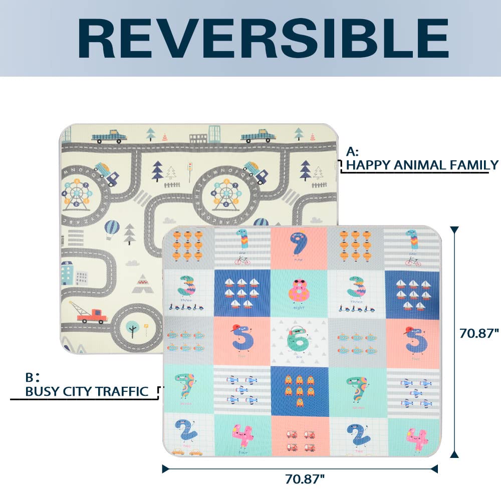 Baby Play Mat for Floor, Reversible Foam Play Mat for Baby, Non-Toxic Baby Floor Mat, Haute Collection Crawling Mat, Rolling Kids Play Mat, One-Piece Waterproof Playmat for Babies - Ballimart