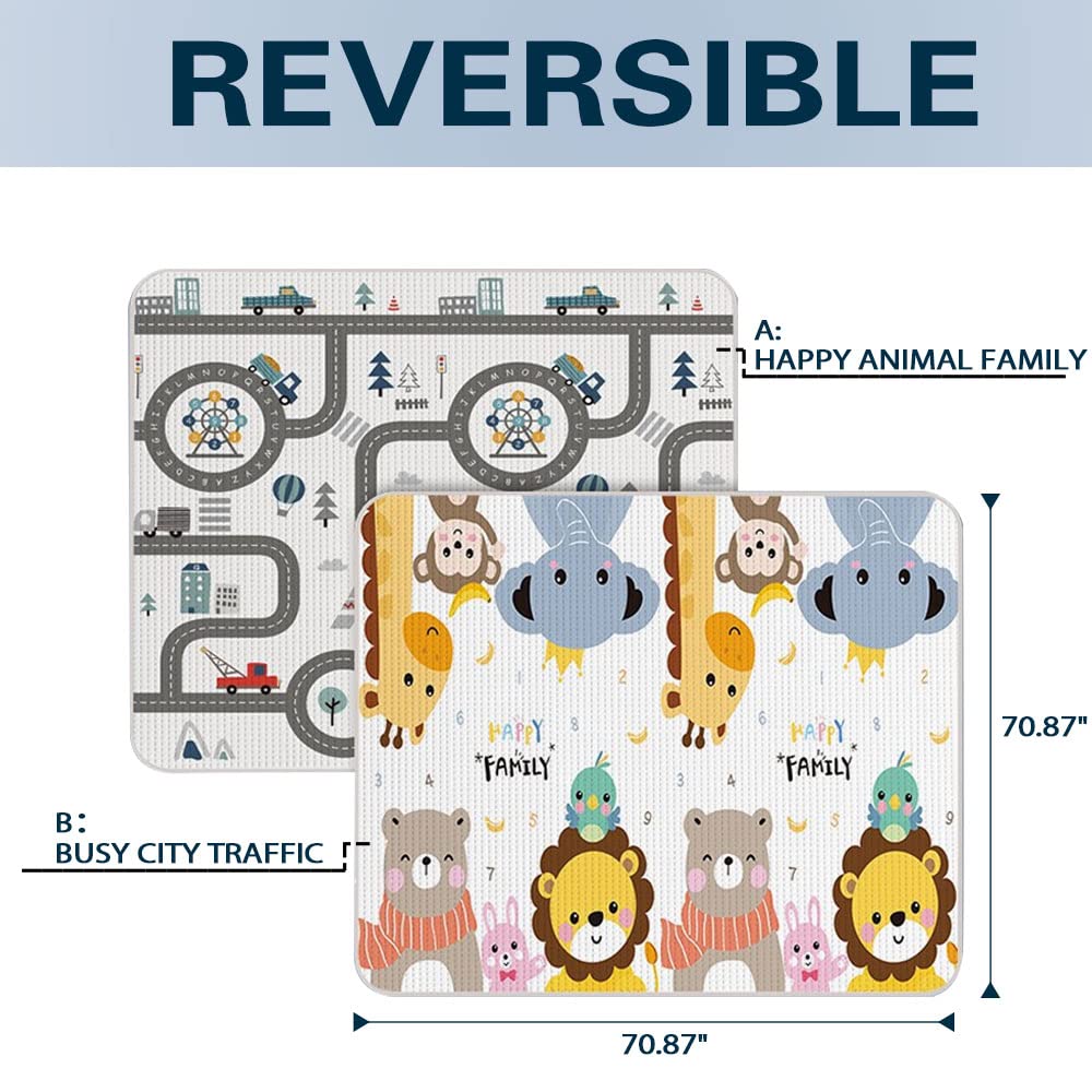 Baby Play Mat for Floor, Reversible Foam Play Mat for Baby, Non-Toxic Baby Floor Mat, Haute Collection Crawling Mat, Rolling Kids Play Mat, One-Piece Waterproof Playmat for Babies - Ballimart