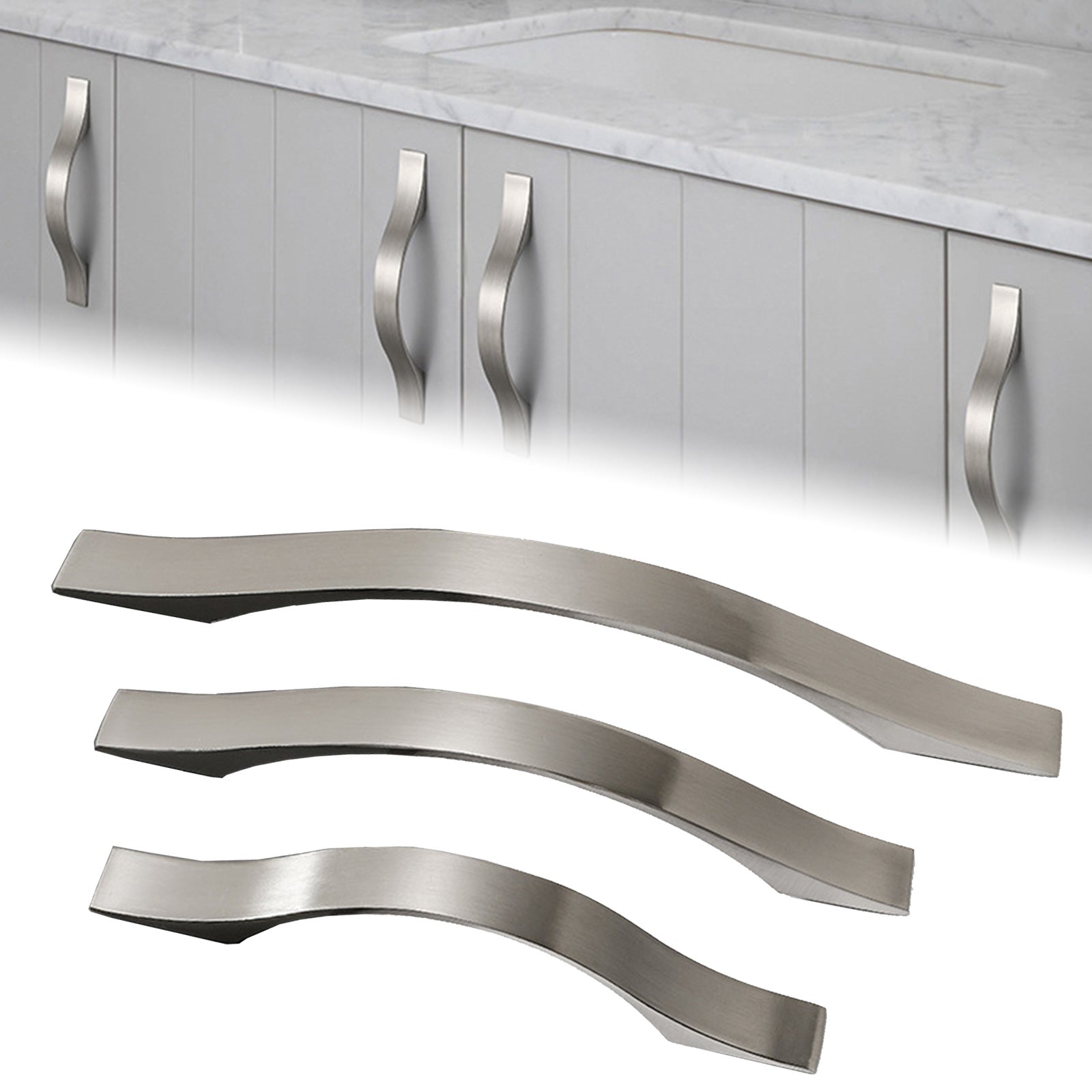 Modern Stainless Steel Kitchen Cabinet Handles Drawer Pulls Brushed Nickel - Ballimart