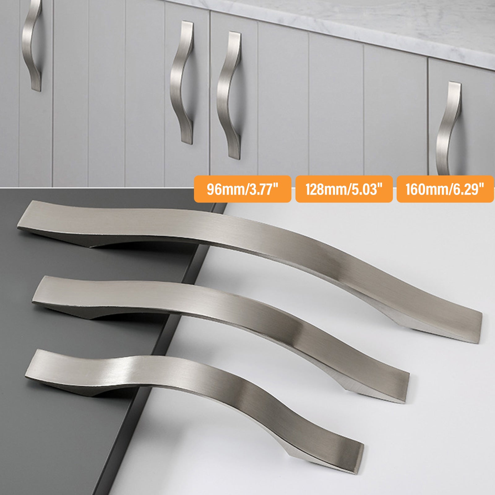 Modern Stainless Steel Kitchen Cabinet Handles Drawer Pulls Brushed Nickel