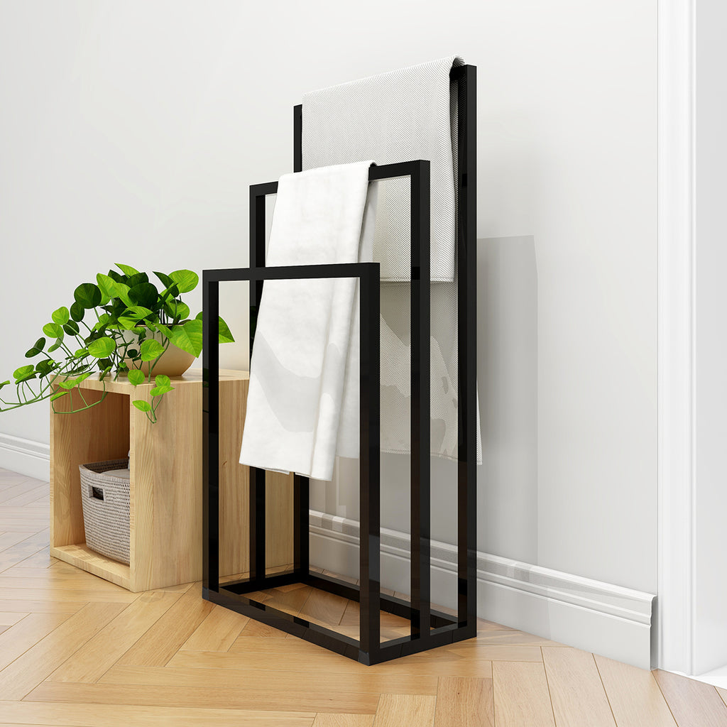 Metal  Towel Rack 3 Tiers Hand Towel Holder Organizer for Bathroom Accessories, Black - Ballimart