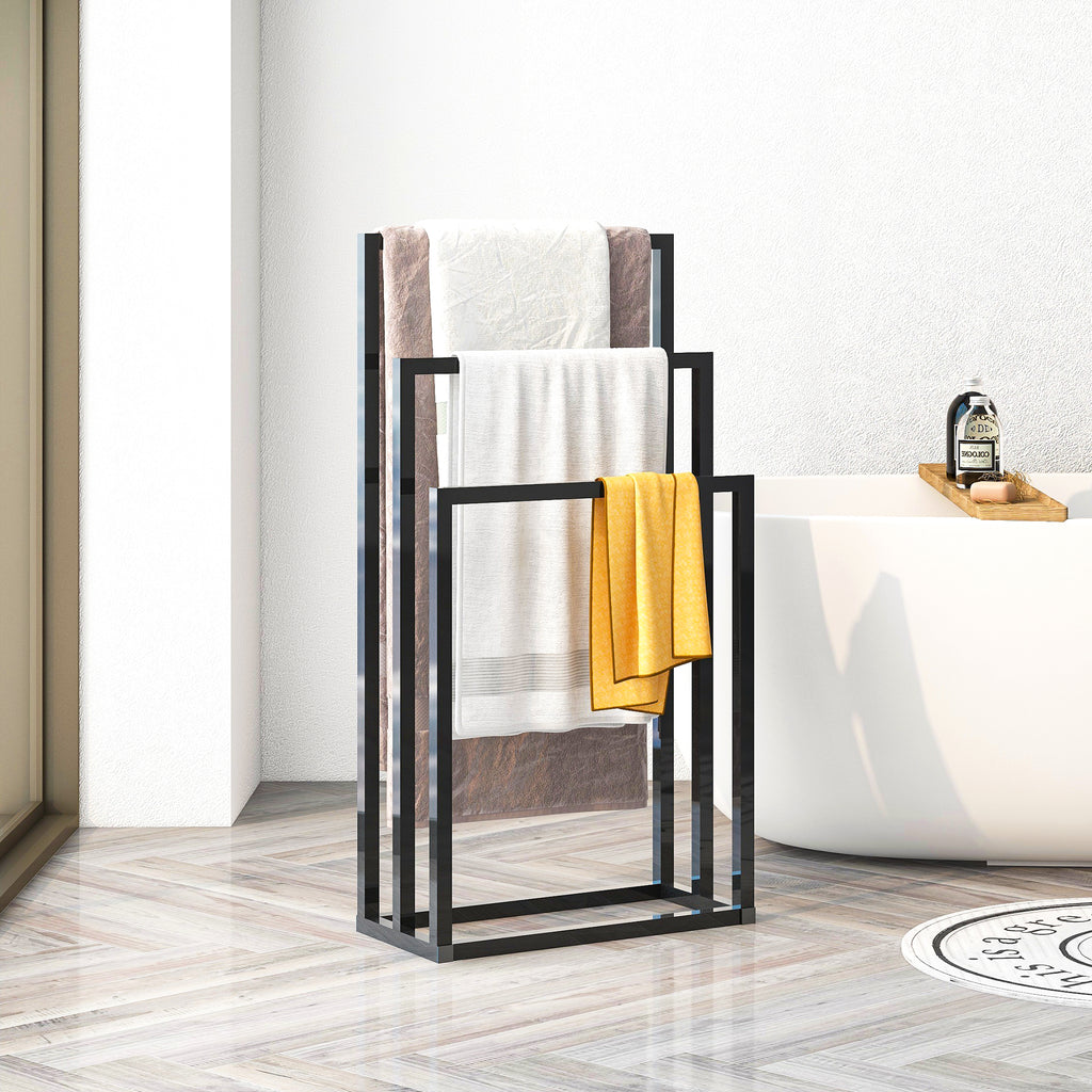 Metal  Towel Rack 3 Tiers Hand Towel Holder Organizer for Bathroom Accessories, Black - Ballimart