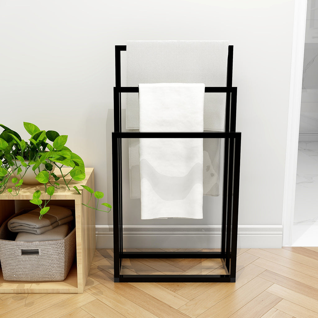 Metal  Towel Rack 3 Tiers Hand Towel Holder Organizer for Bathroom Accessories, Black - Ballimart