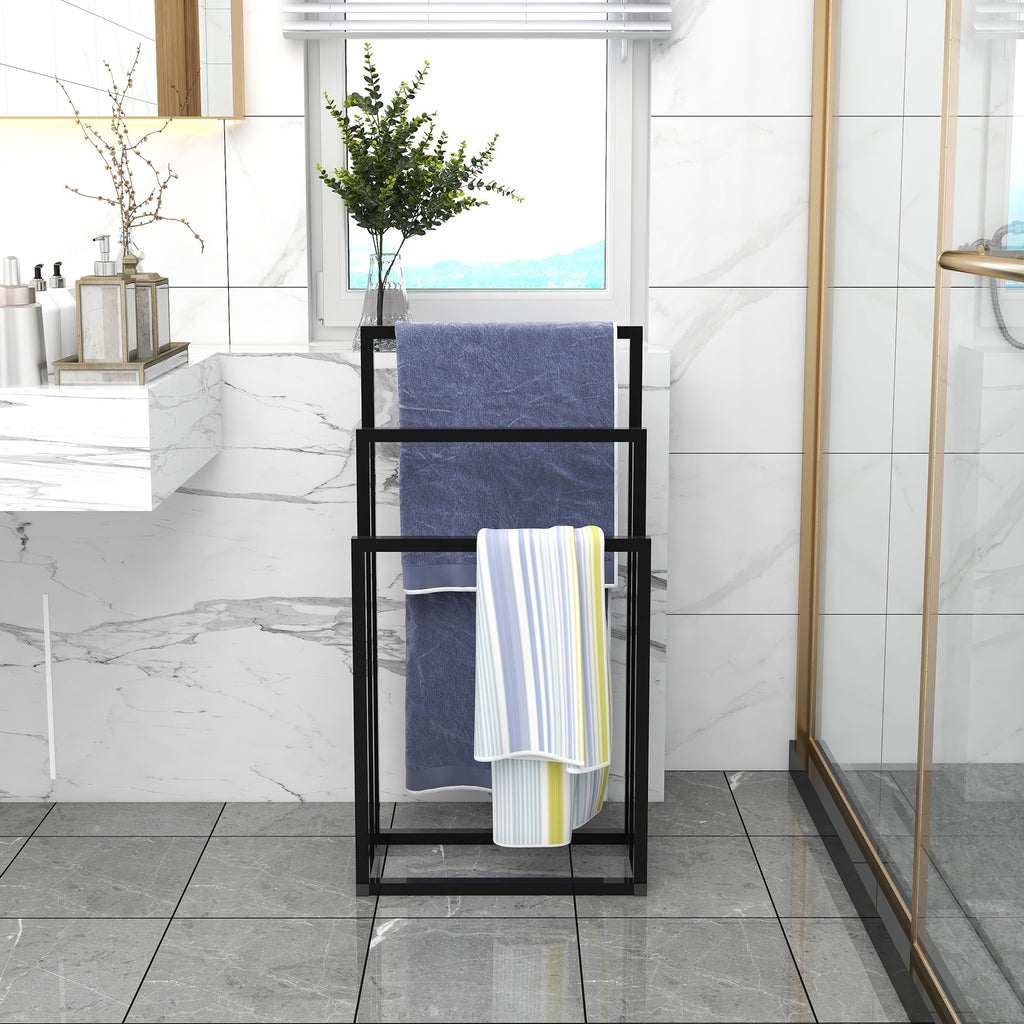 Metal  Towel Rack 3 Tiers Hand Towel Holder Organizer for Bathroom Accessories, Black - Ballimart